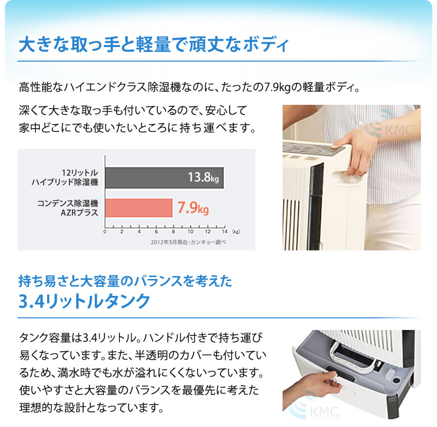 大きな取っ手と軽量で頑丈なボディ